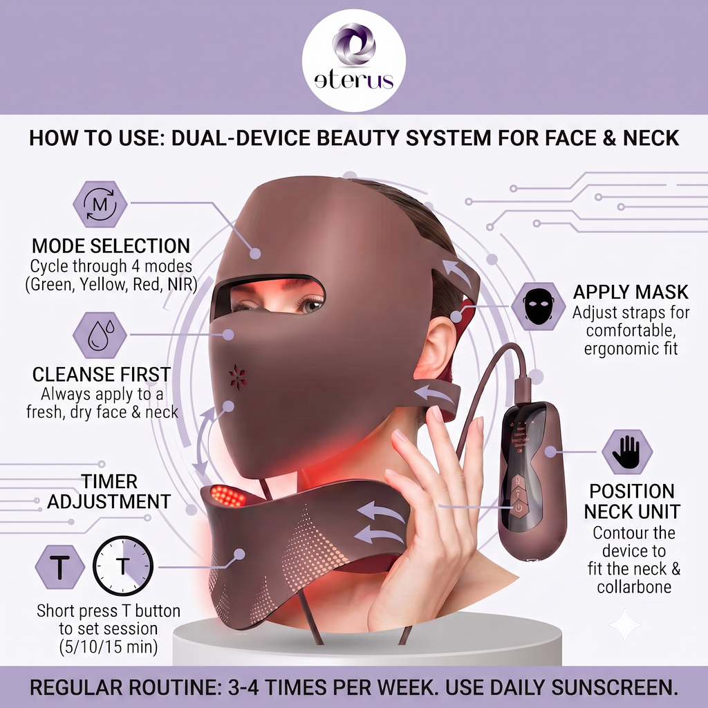Masque LED visage + appareil cou – 4 modes de lumière